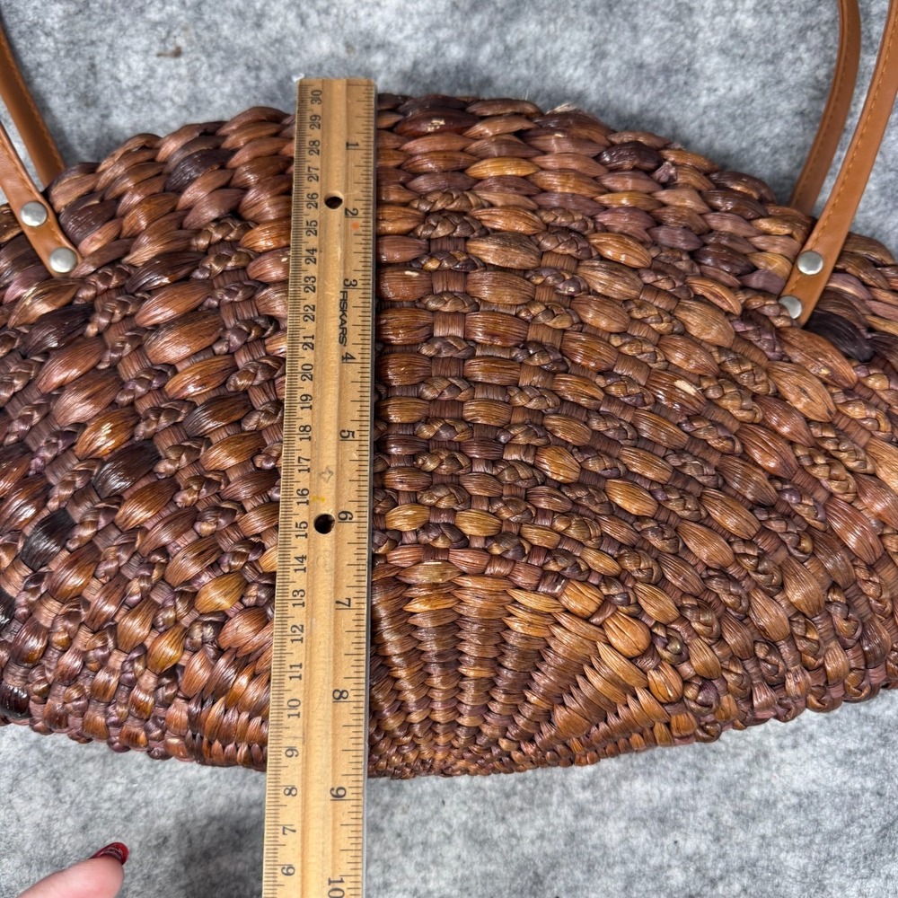 Handmade Crescent Basket Shoulderbag Purse Woven Rattan Wicker Brown Resortwear - Picture 5 of 10